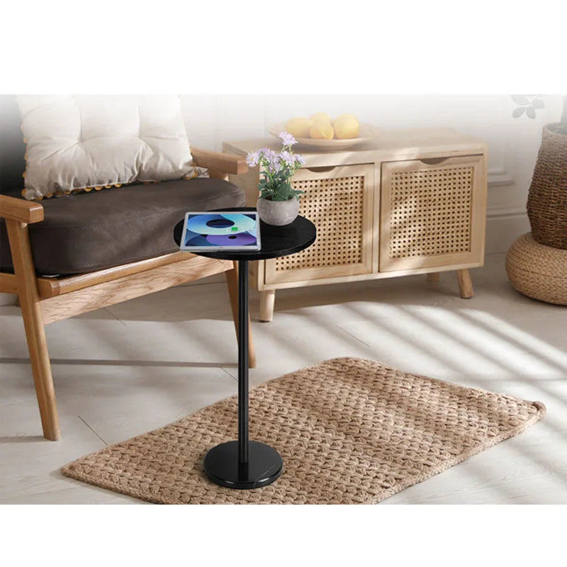 Black Drink Tables for Small Spaces Pedestal Side Table with Marble Base Small Round Side Table Black Coffee Table for Sofa