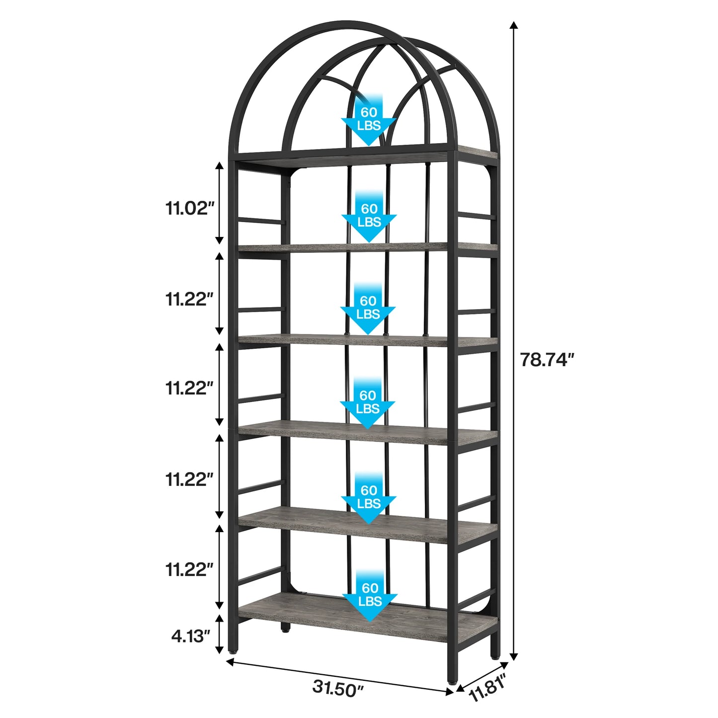 Tribesigns Bookshelf, 6-Tier Tall Arched Bookshelves, 78.7" Industrial Metal Open Bookcase and Bookshelves