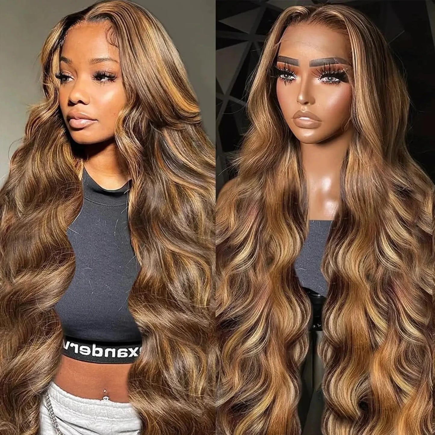 Highlight Body Wave Wig Human Hair 13x4 HD Lace Front Human Hair Wigs For Women Honey Blonde  Transparent Lace Frontal Wig