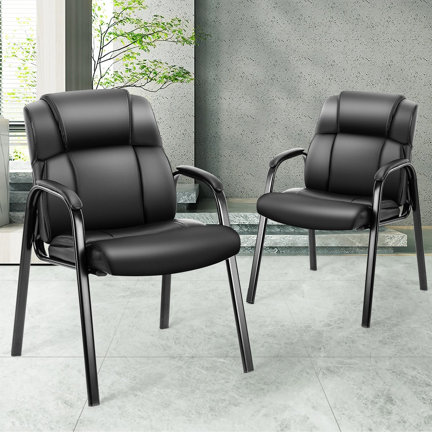 JHK Leather Waiting Room Chairs No Wheels,Guest Chair with Padded Arm Office Guest Chair Conference Room Lobby Table