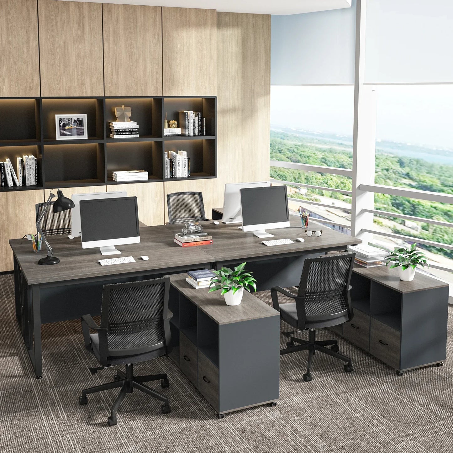 Tribesigns 55 inches Executive Desk and 43" lateral File Cabinet, L-Shaped Computer Desk Home Office Furniture