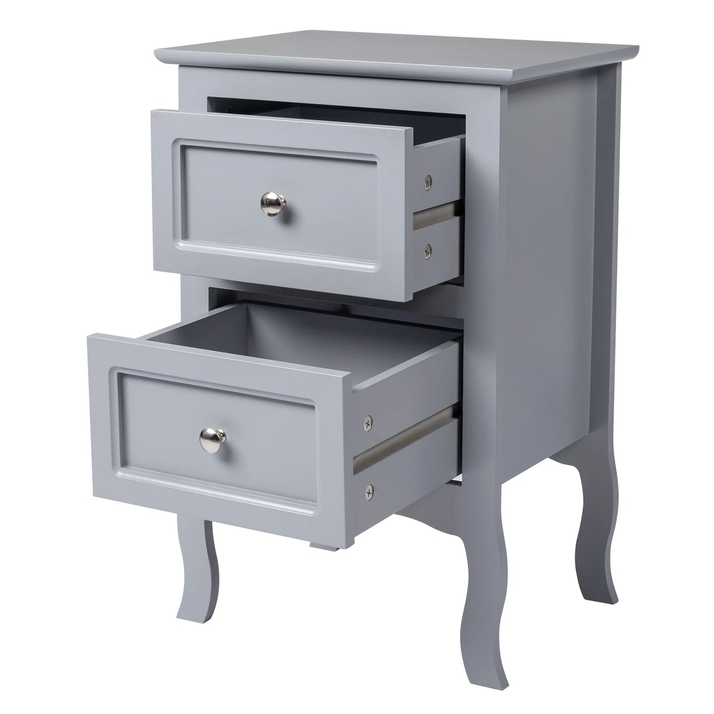 2pcs Country Style Nightstand 2-Tier Night Tables Large Size Bedside Table End Table White/Grey/Brown[US-W]