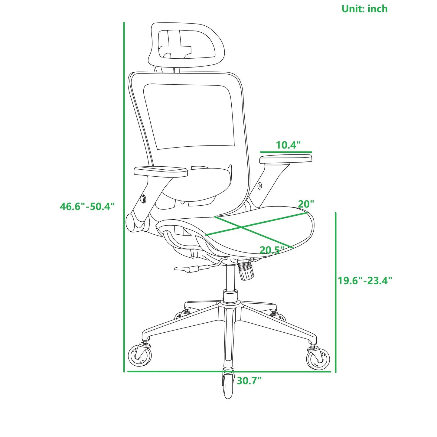 Ergonomic Mesh Office Chair, High Back - Adjustable Headrest with Flip-Up Arms, Lumbar Support and blade Wheels