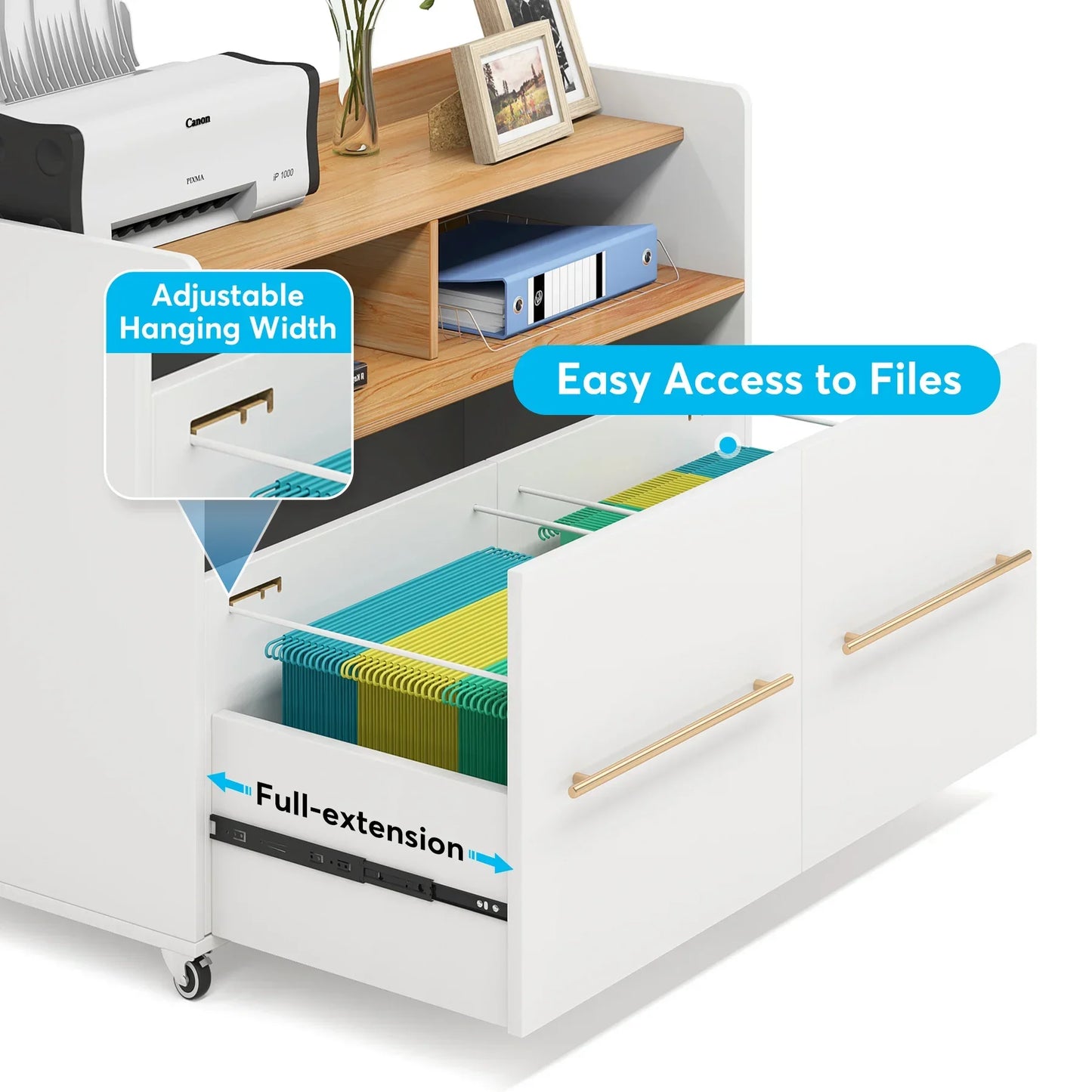 Tribesigns 2-Drawer File Cabinet Mobile Lateral Filing Cabinet for A4/Letter Size, Office File Storage Cabinet, Printer Stand