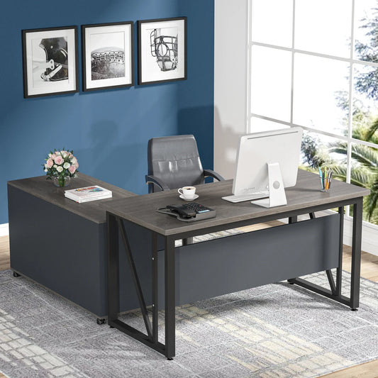 Tribesigns 55 inches Executive Desk and 43" lateral File Cabinet, L-Shaped Computer Desk Home Office Furniture