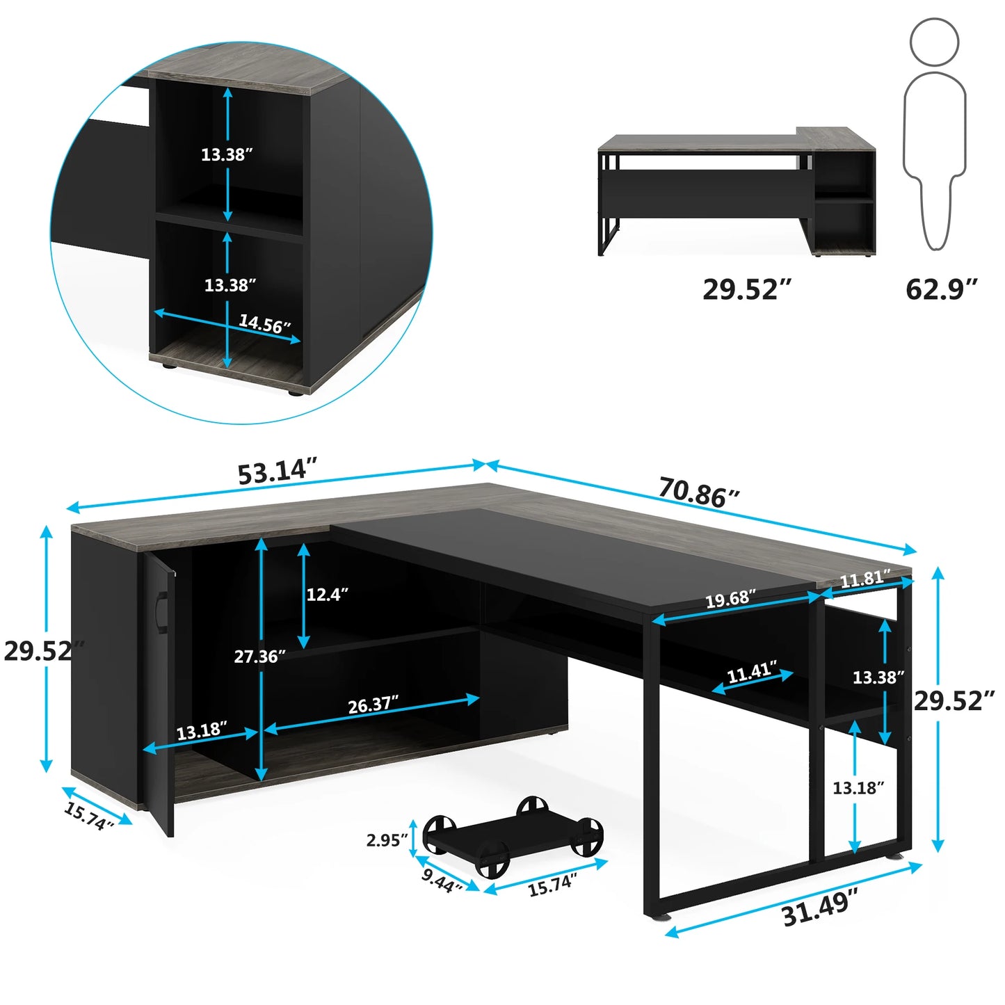 Tribesigns 71 inch Executive Desk, L Shaped Desk with Cabinet Storage, Executive Office Desk with Shelves