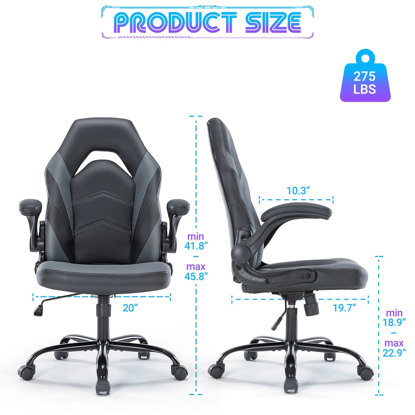 JHK Ergonomic Office Computer Gaming Desk Chair Adjustable Swivel Task PU Leather Racing Chair with Flip-up Armrest For Office