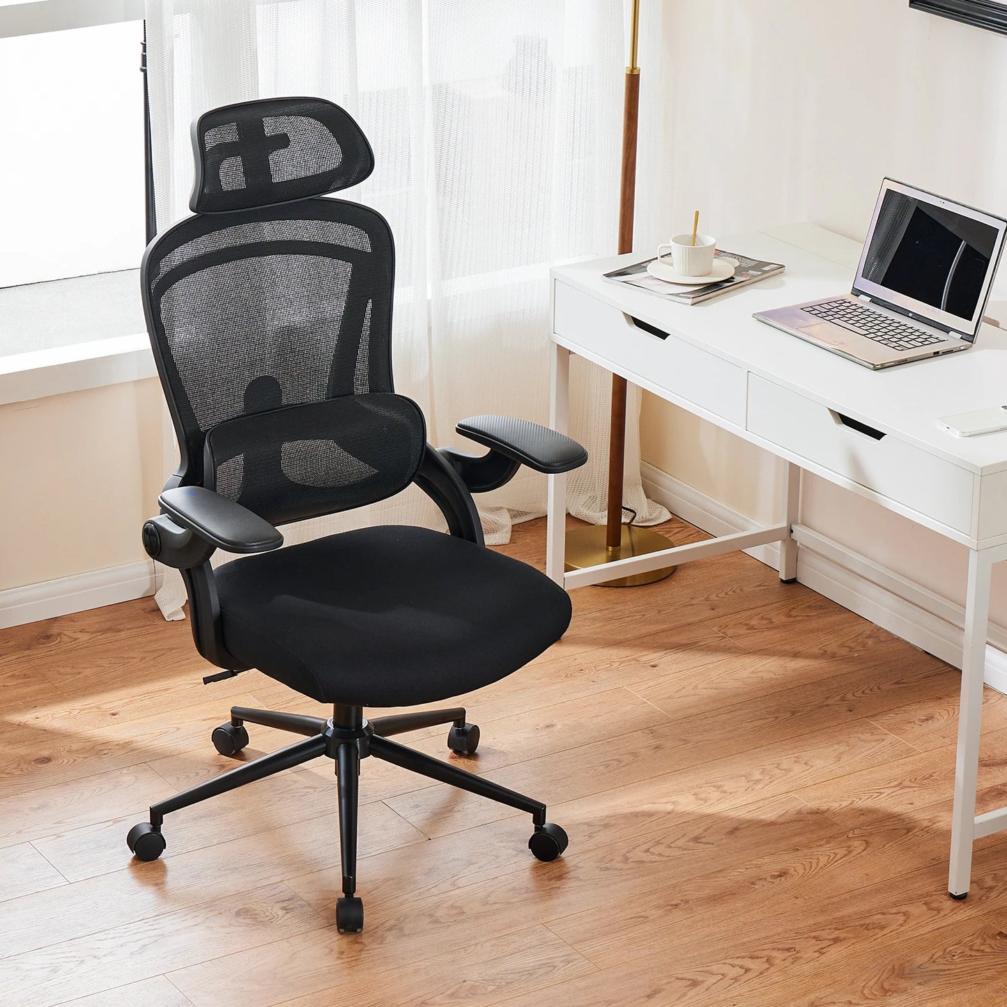 JHK Ergonomic Mesh Adjustable Lumbar Support Office Chair 120°Tilt High Back Comfortable Computer Chair with Soft Flip Up Arms