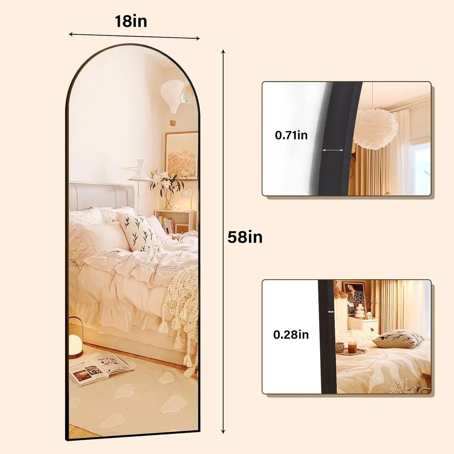 58"x18" Arched Full Length Mirror Floor Mirrors with Aluminum Alloy Frame Free-Standing Wall Mounted Floor Mirrors