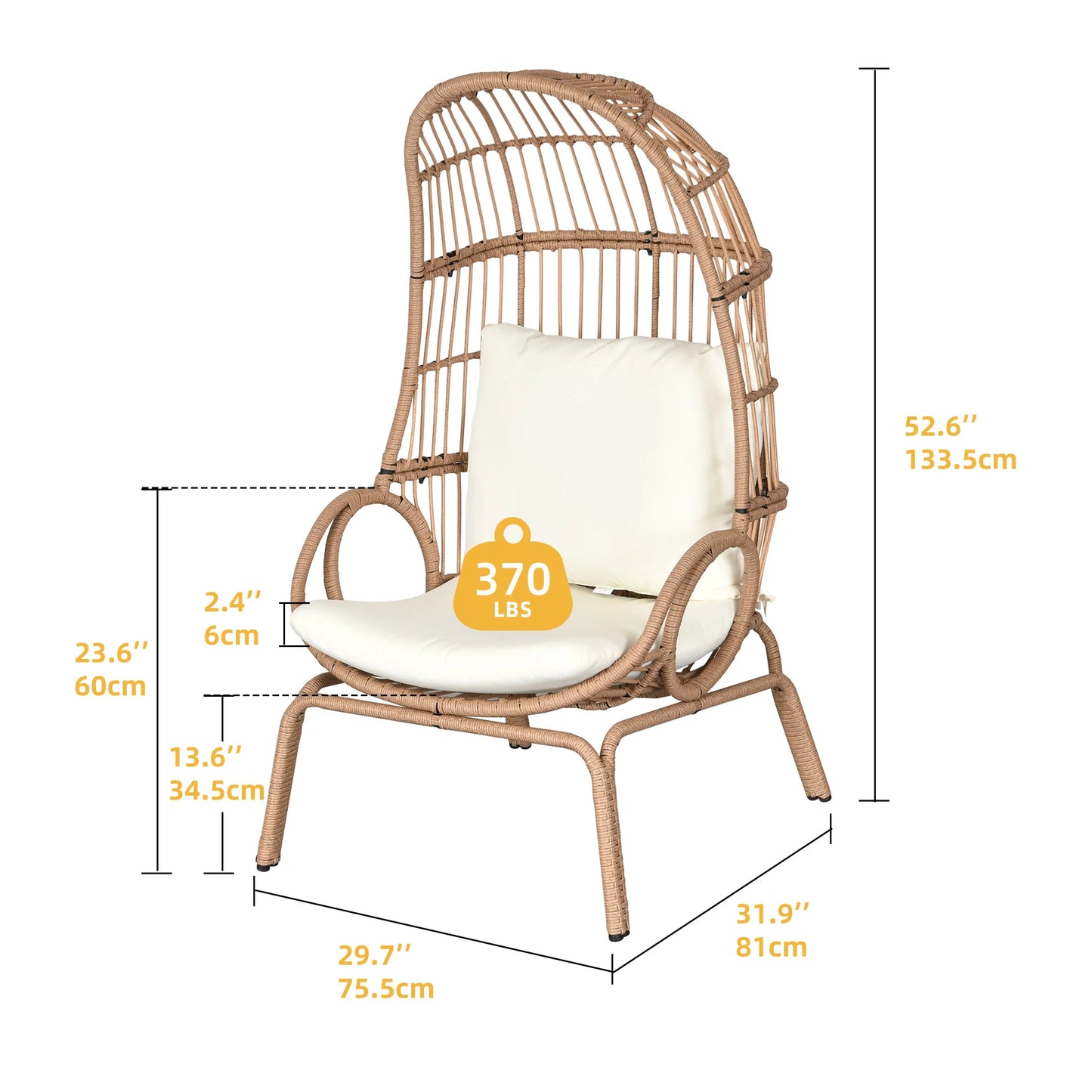 Patio Basket Egg Chair Wicker Chair Seat Cushion with Stand for Bedroom Balcony