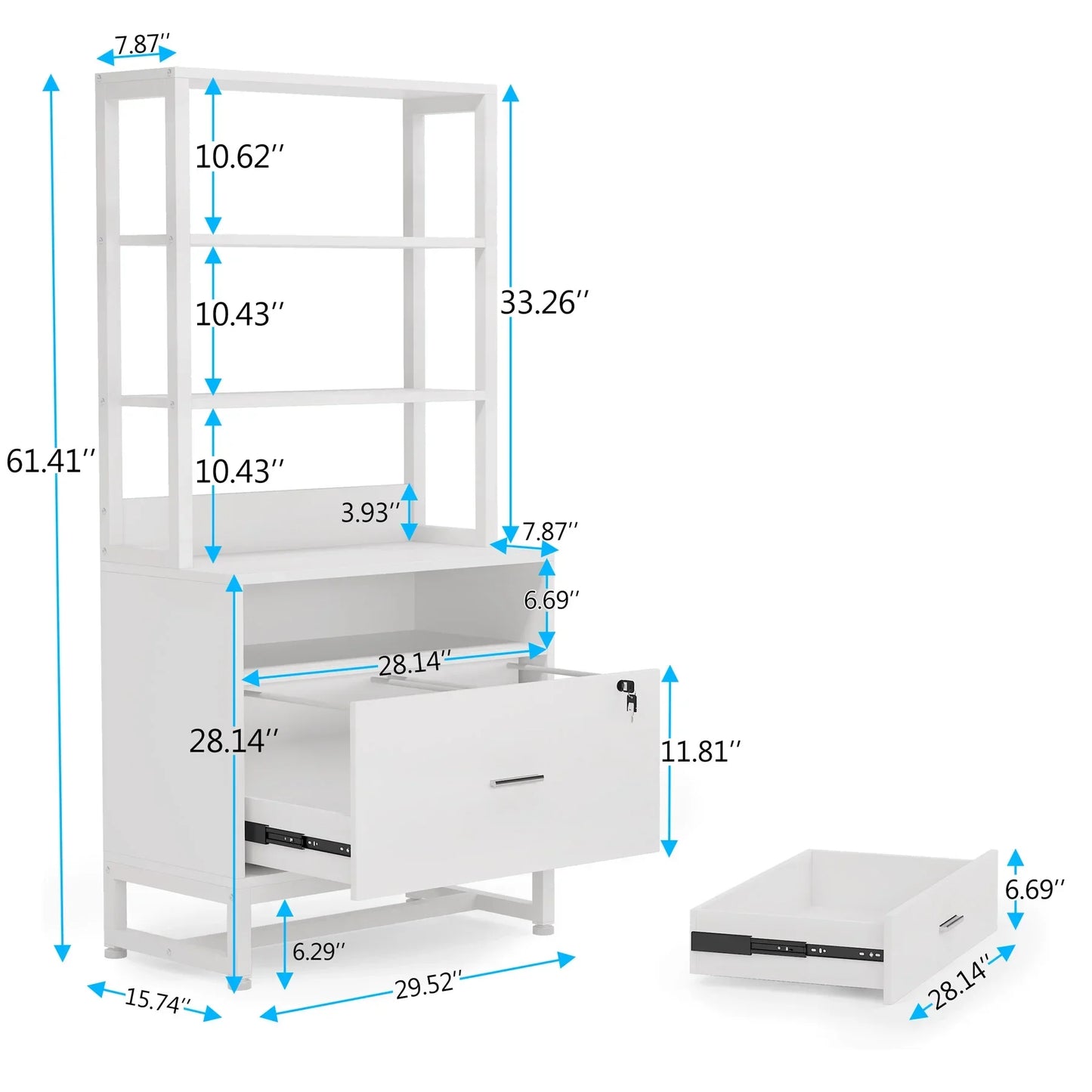 Tribesigns 2 Drawer Vertical File Cabinet with Lock & Bookshelf, Letter Size Large Modern Filing Cabinet Printer Stand