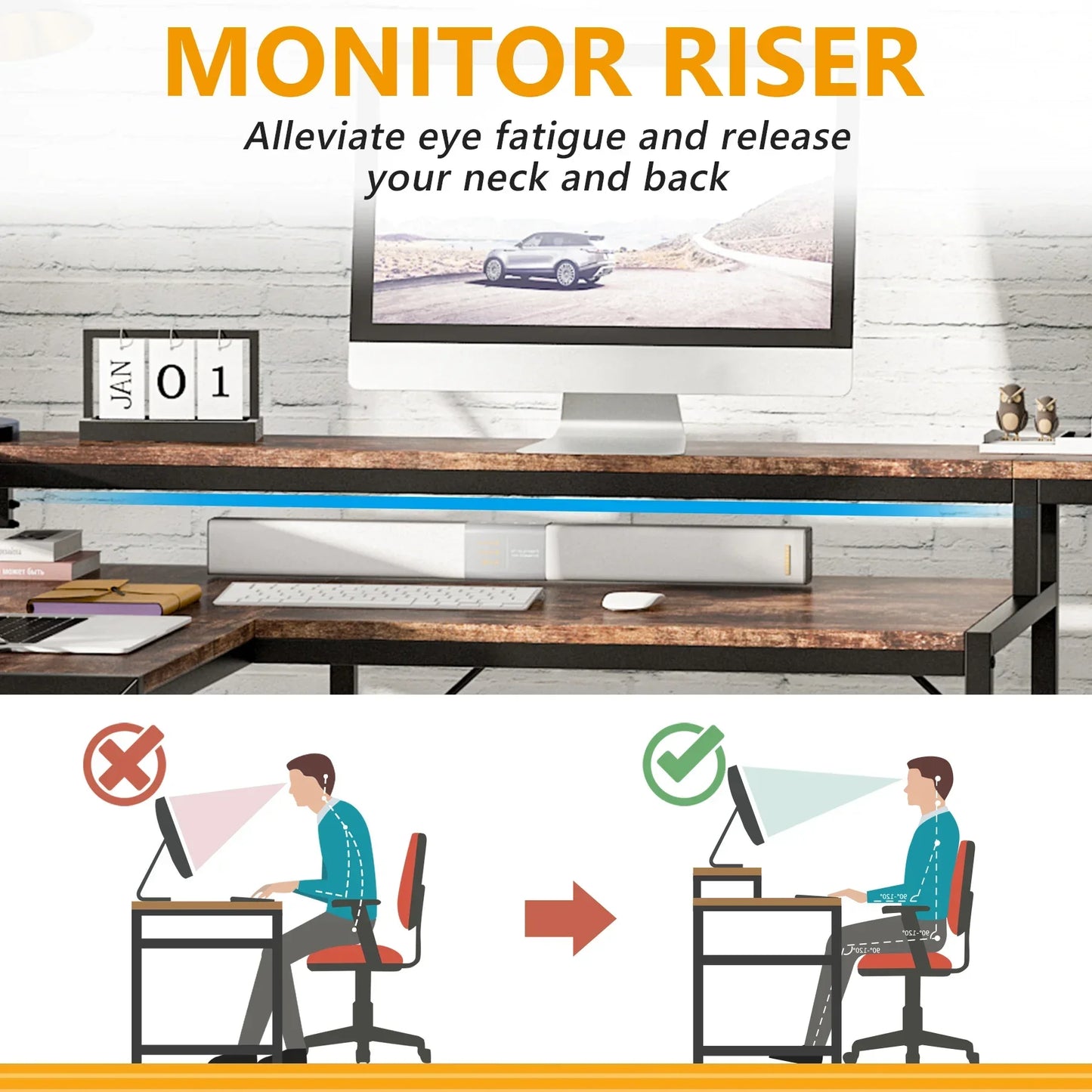 Tribesigns 69 Inch L Shaped Desk with Monitor Stand Large Reversible Corner Desk with Storage Shelf Industrial Computer Table