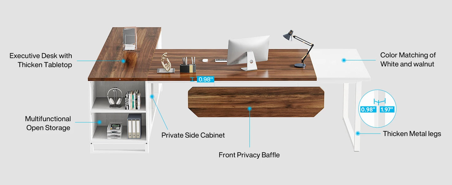 Tribesigns 70.8-Inch Executive Desk with 55-Inch File Cabinet, Large L Shaped Computer Desk