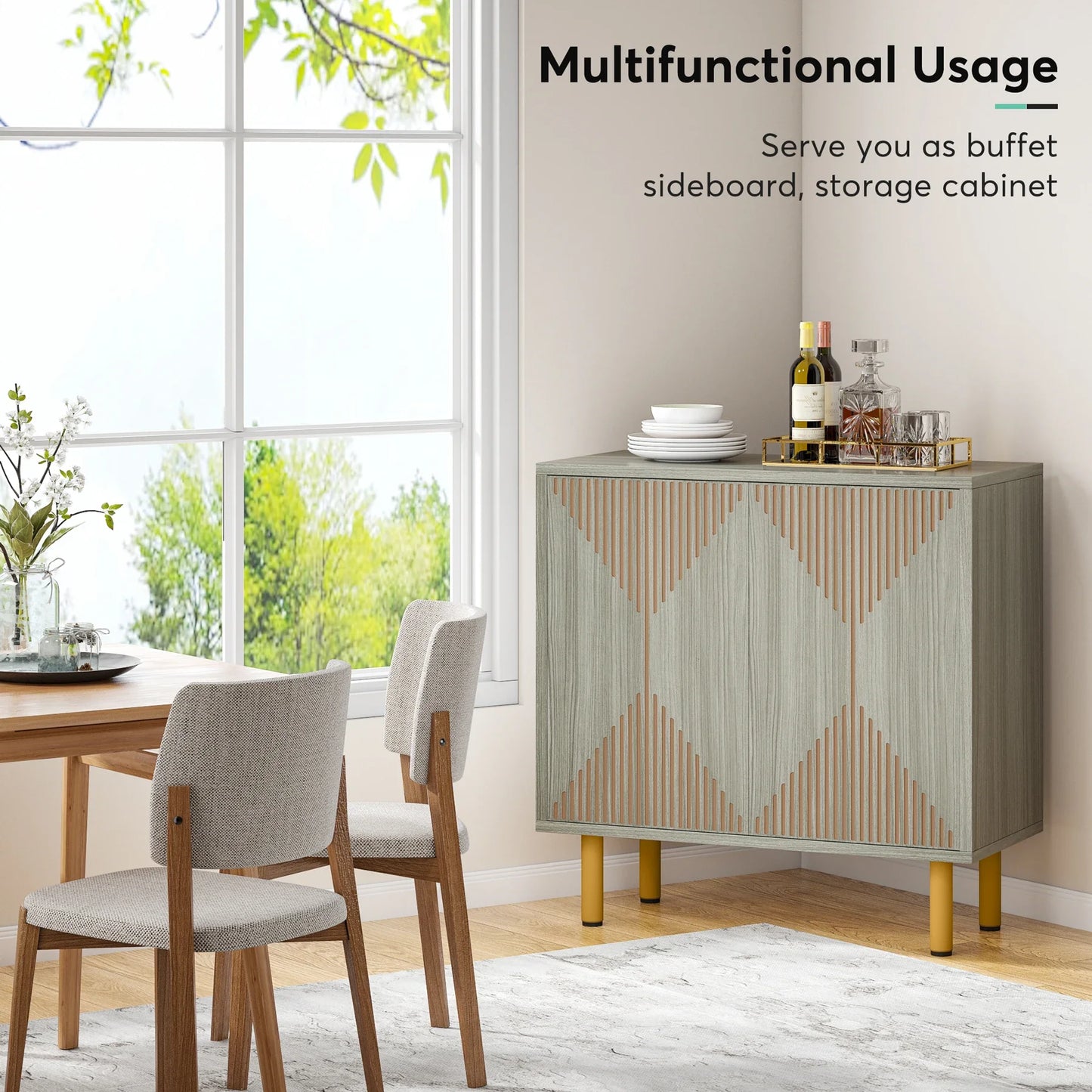 Tribesigns Modern Natural Storage Cabinet, Freestanding Floor Cabinet, 59 inches Sideboard, Wood Buffet Cabinet