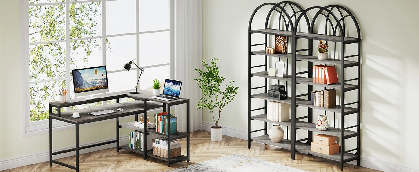 Tribesigns Bookshelf, 6-Tier Tall Arched Bookshelves, 78.7" Industrial Metal Open Bookcase and Bookshelves