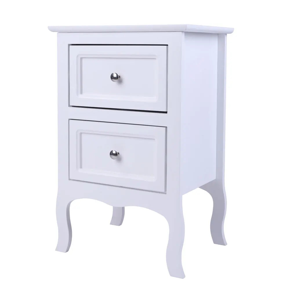 2pcs Country Style Nightstand 2-Tier Night Tables Large Size Bedside Table End Table White/Grey/Brown[US-W]