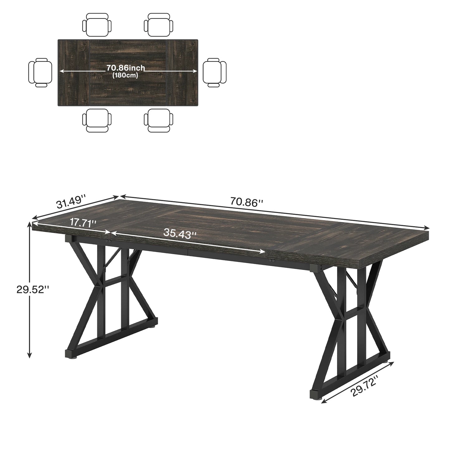 Tribesigns Dining Table for 6 People, 70.8-Inch Rectangular Wood Dining Table, Rustic Kitchen Table with Heavy Duty Metal Legs