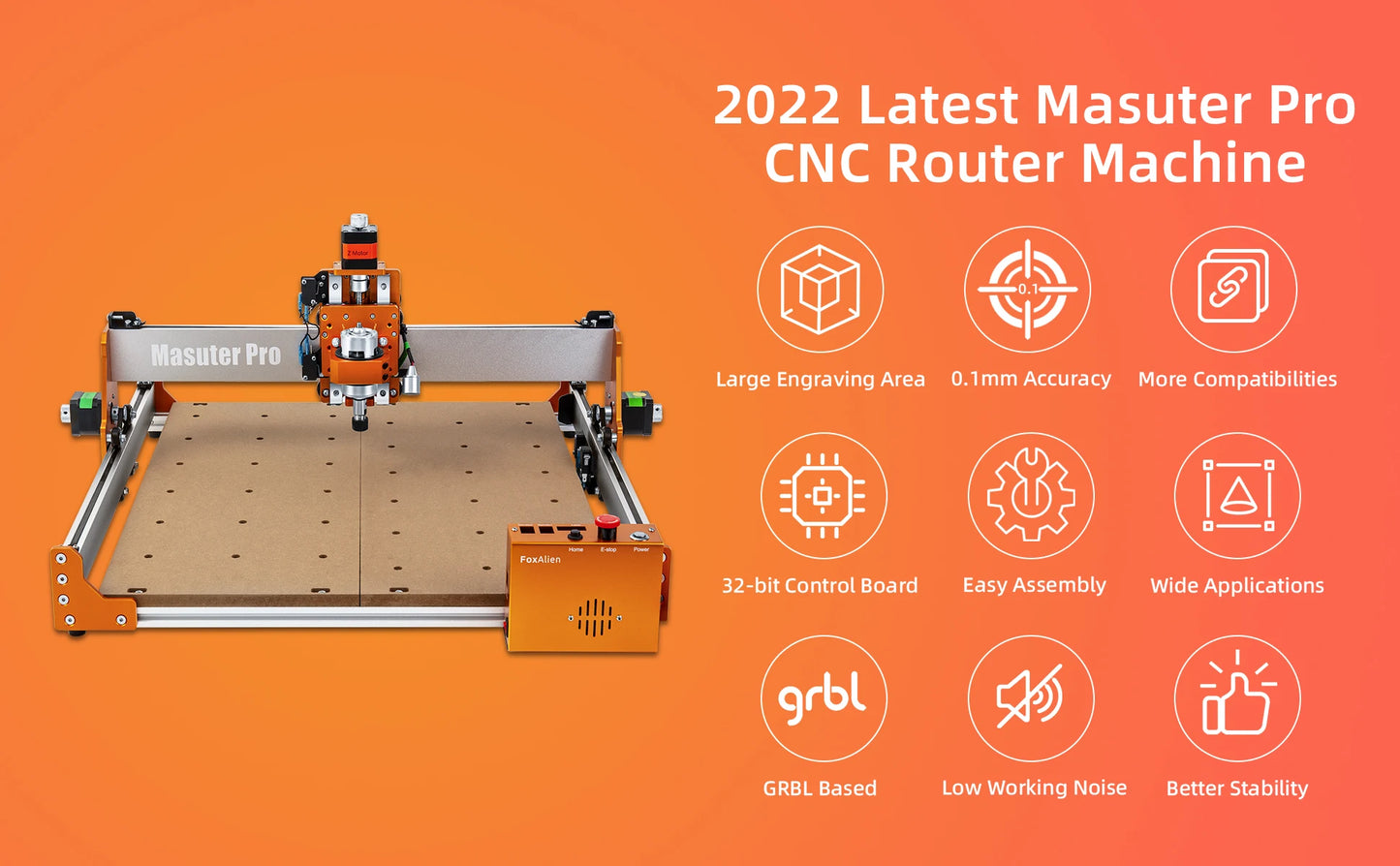 FoxAlien CNC Router Machine Masuter Pro, All Metal Frame Z-axis Linear Rails Drive for Wood Aluminum Carving Cutting Milling