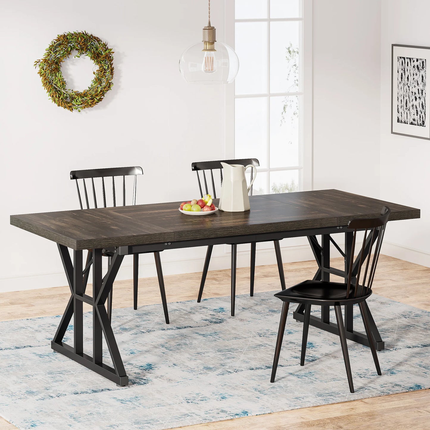 Tribesigns Dining Table for 6 People, 70.8-Inch Rectangular Wood Dining Table, Rustic Kitchen Table with Heavy Duty Metal Legs