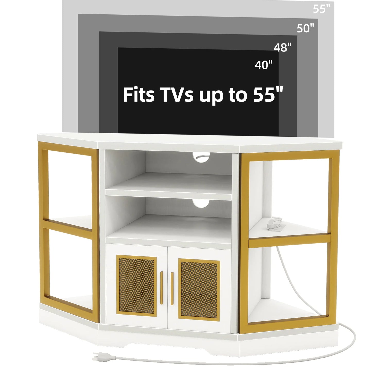 Corner TV Stand with Power Outlets For 55" TV Entertainment Center Media Console