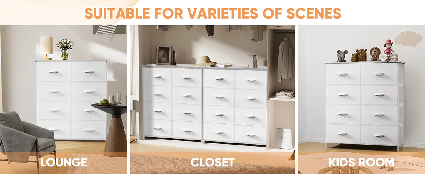 JHK Children's Wardrobe For Bedroom With 8 Fabric Drawers Storage Cabinet Steel Frame Assembly Closet For Clothes Home Furniture