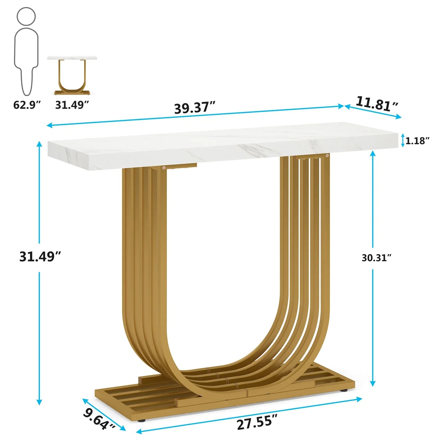 Tribesigns 39" Console Table, Faux Marble Entryway Sofa Table with U-Shaped Base