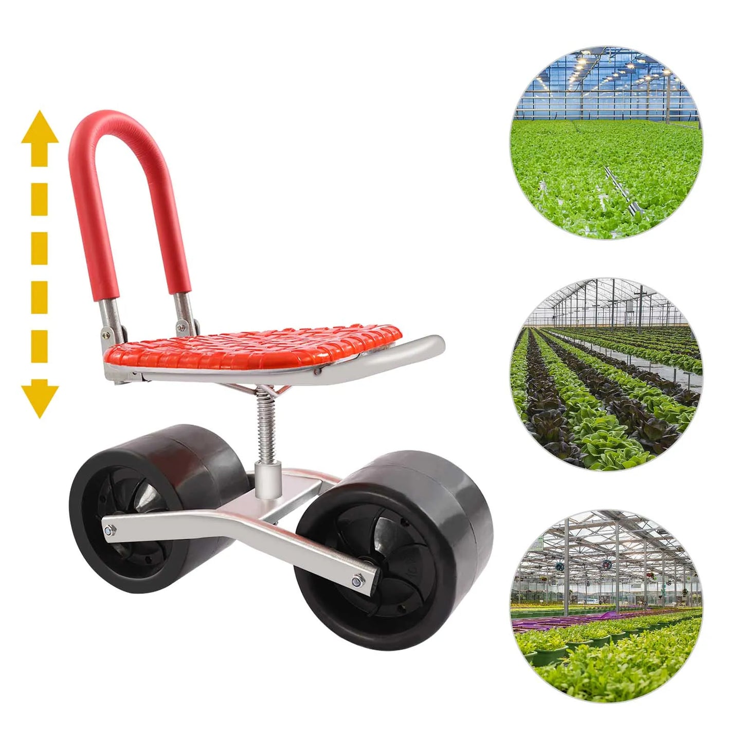 Garden Cart Rolling Stool with Wheels Stable Workseat Sturdy Cart Adjustable Seat Height and Direction Gardening Helper Modern