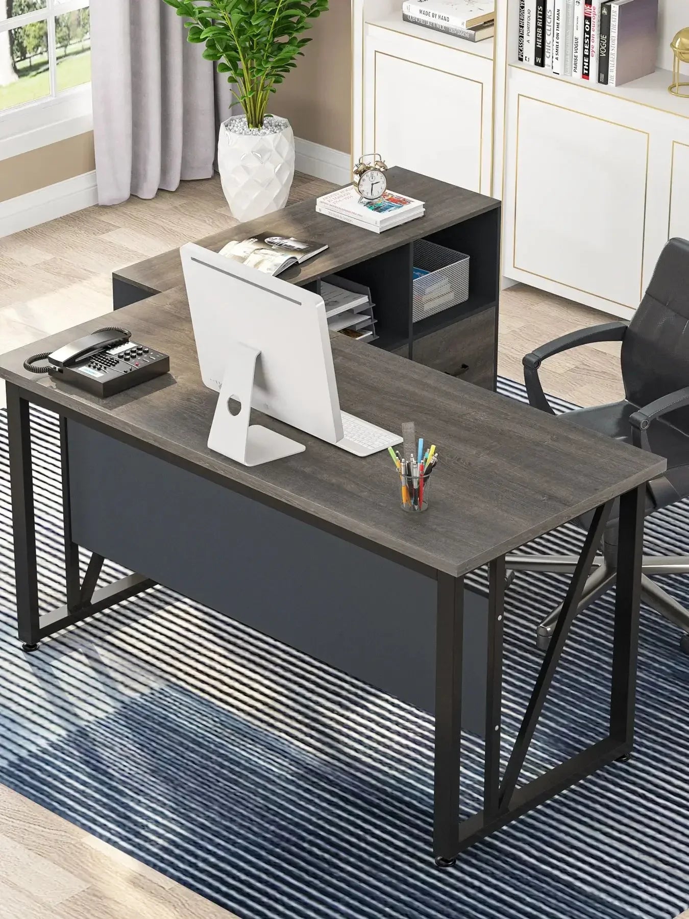 Tribesigns 55 inches Executive Desk and 43" lateral File Cabinet, L-Shaped Computer Desk Home Office Furniture