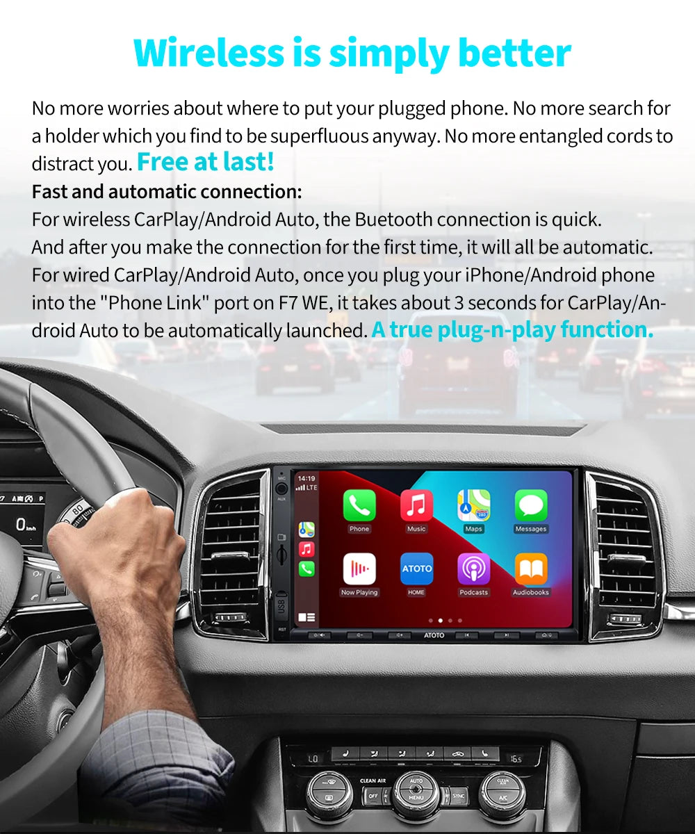 ATOTO 7 Inch Car Touch Screen 2din Car Radio Android Auto Wireless CarPlay Double DIN Linux USB Universal Car Stereo Bluetooth