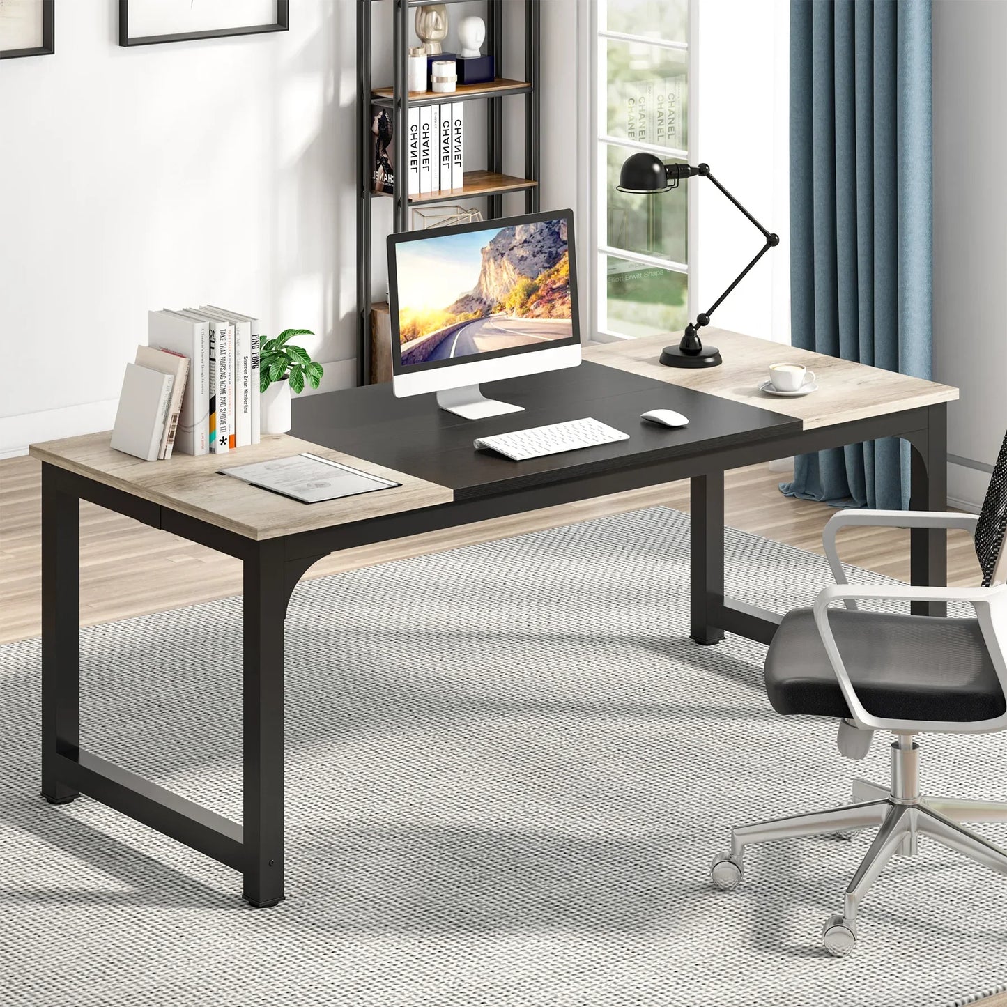 Tribesigns Large Grey Office Desk Computer Table Study Writing Desk Workstation for Home Office Modern Computer Desk