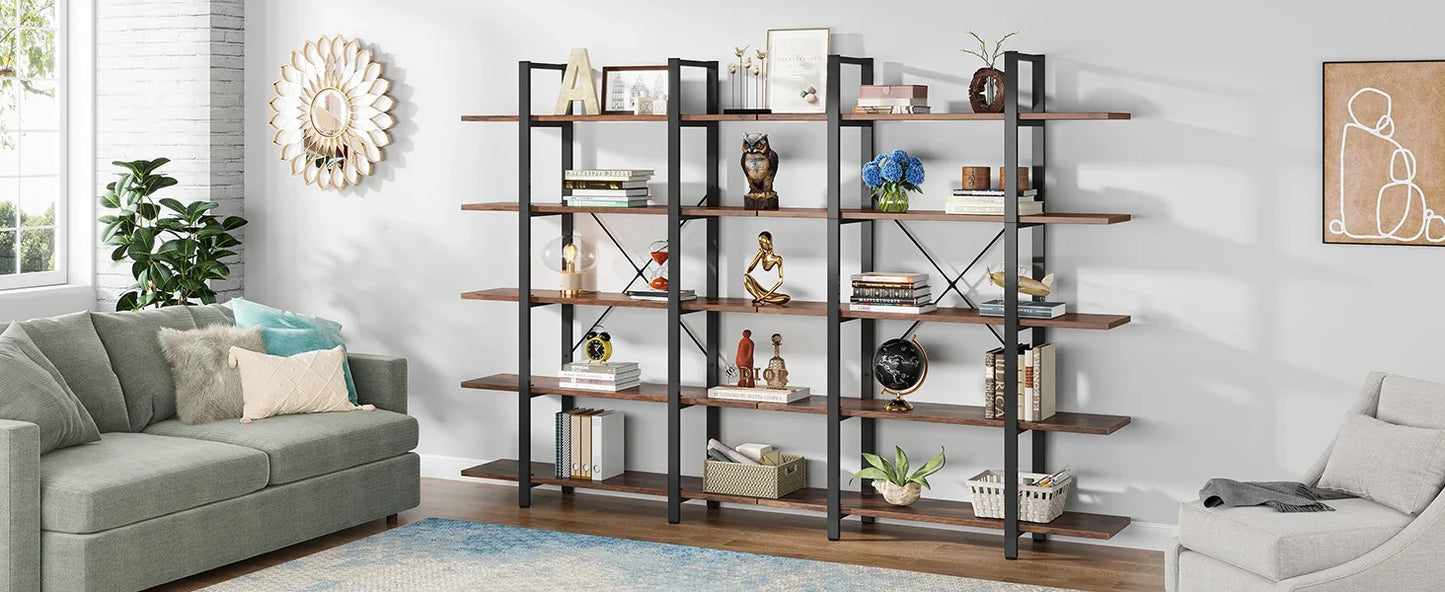 Tribesigns 5-Tier Bookshelf, Vintage Industrial Style Bookcase 72 H x 12 W x 47L Inches, Retro Brown