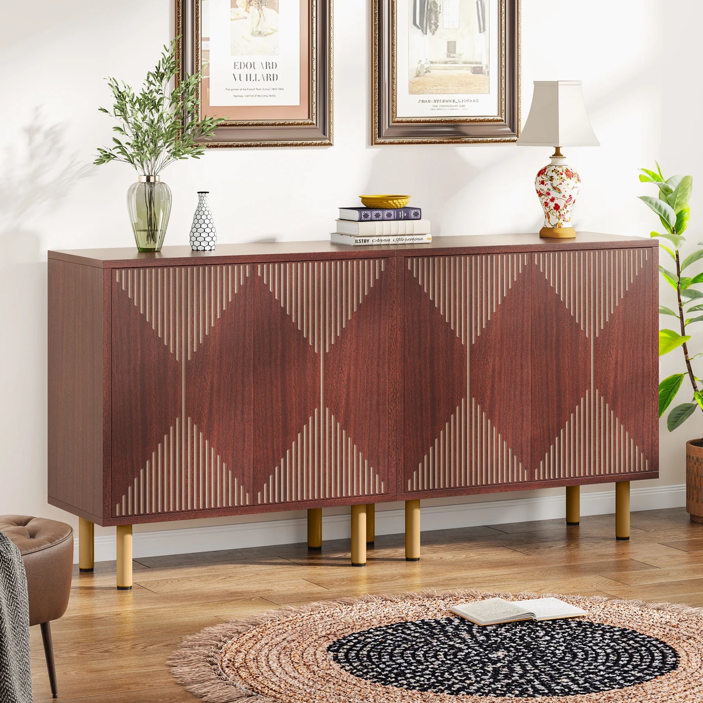 Tribesigns Modern Natural Storage Cabinet, Freestanding Floor Cabinet, 59 inches Sideboard, Wood Buffet Cabinet