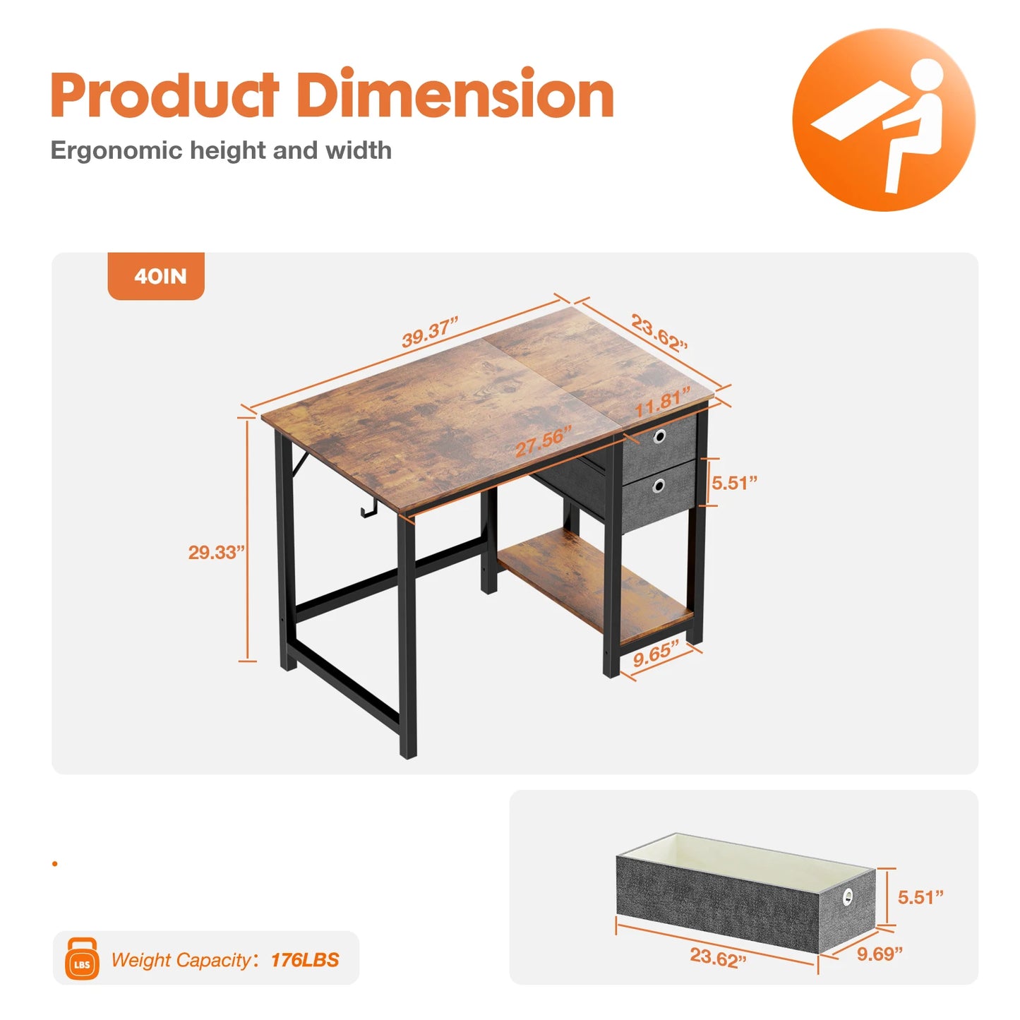 JHK Computer Desk With Drawers 55 Inch Home Office Desk Writing Desk Work Desk PC Table Study Desk With 2-Tier Drawers