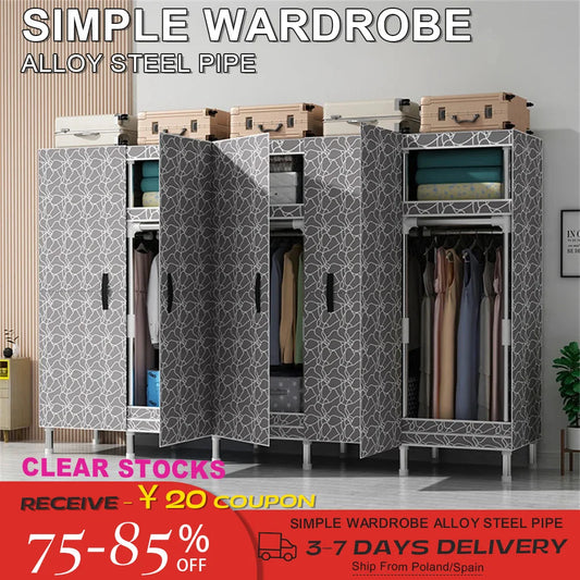 LEEGOHOME Wardrobes Closet armario Cloth Bedroom Furniture 85/125/166/207x45x170cm Steel Pipe Support Storage Household