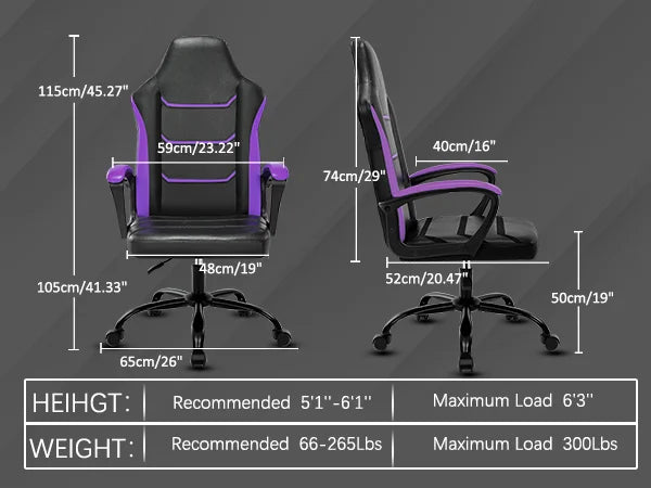 Video Gaming Computer Chair, Office Chair Desk Chair with Arms, Adjustable Height Swivel PU Leather Executive with Wheels for Ad