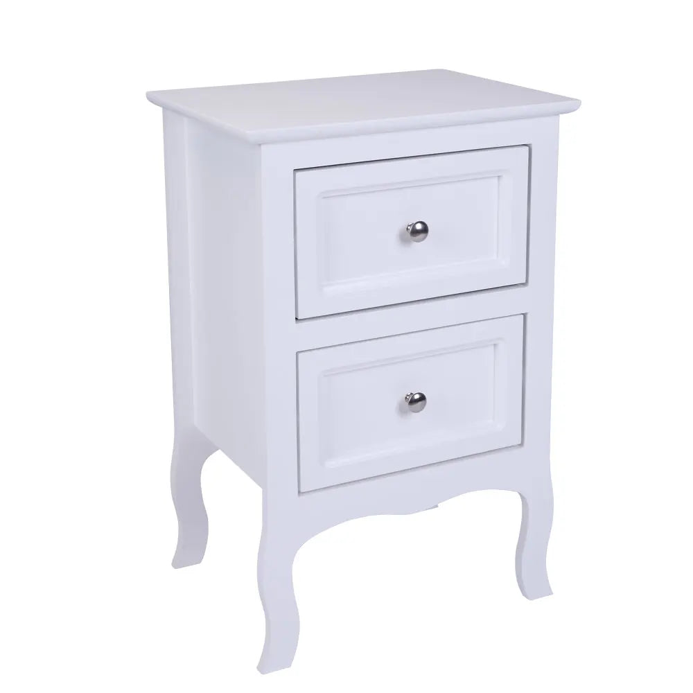 2pcs Country Style Nightstand 2-Tier Night Tables Large Size Bedside Table End Table White/Grey/Brown[US-W]