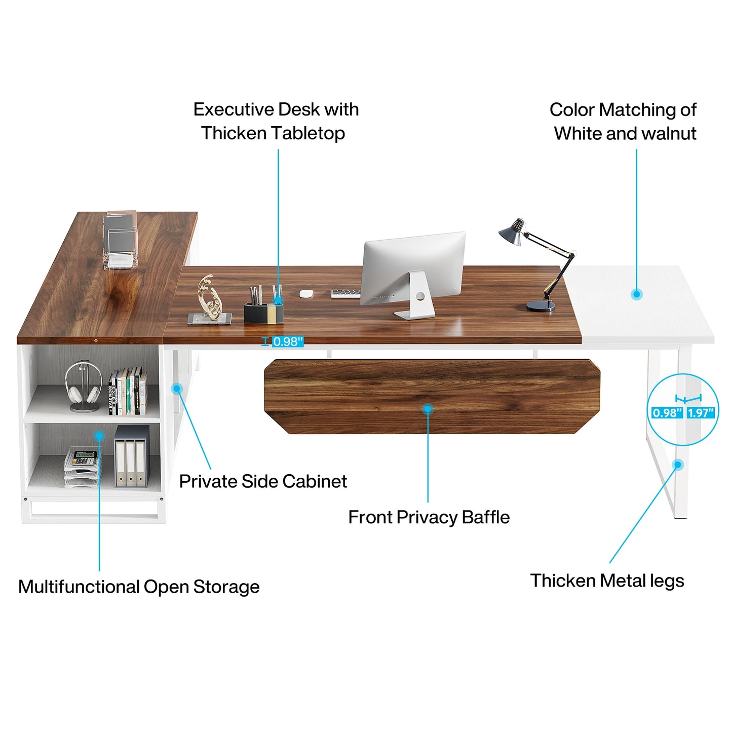 Tribesigns 70.8-Inch Executive Desk with 55-Inch File Cabinet, Large L Shaped Computer Desk