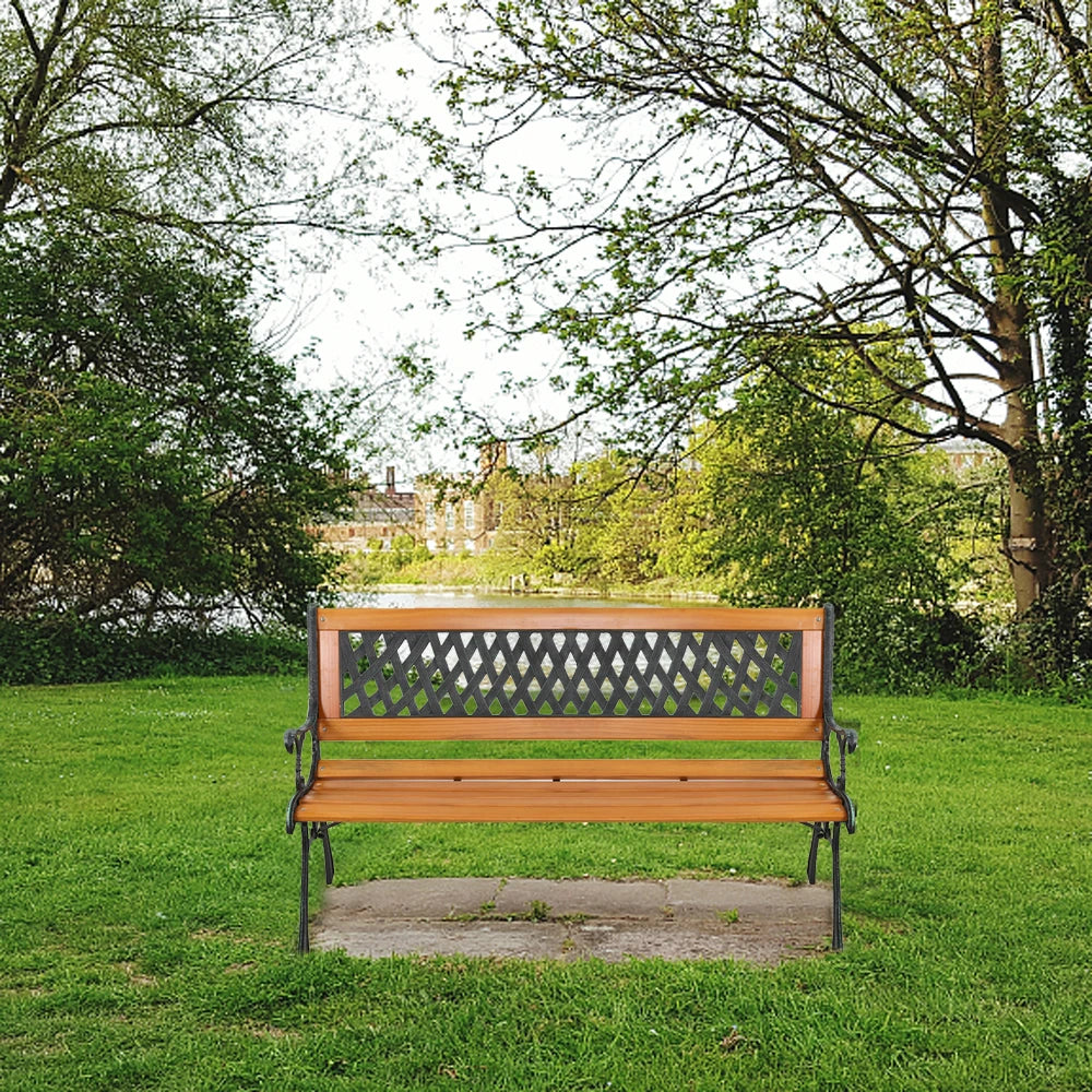 Grid flat backrest iron wood bench