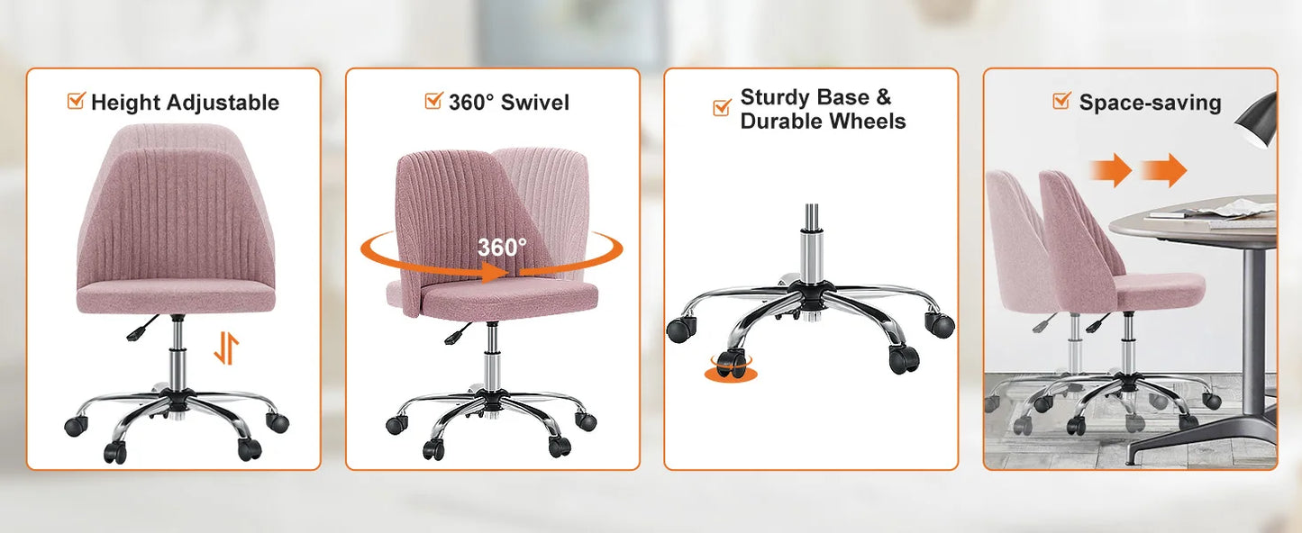 JHK Armless Small Desk Office Chair Cute Vanity Swivel Chair with Back Modern Fabric with Wheels Swivel Task Home Computer Chair