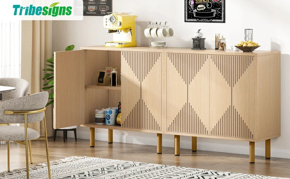 Tribesigns Modern Natural Storage Cabinet, Freestanding Floor Cabinet, 59 inches Sideboard, Wood Buffet Cabinet