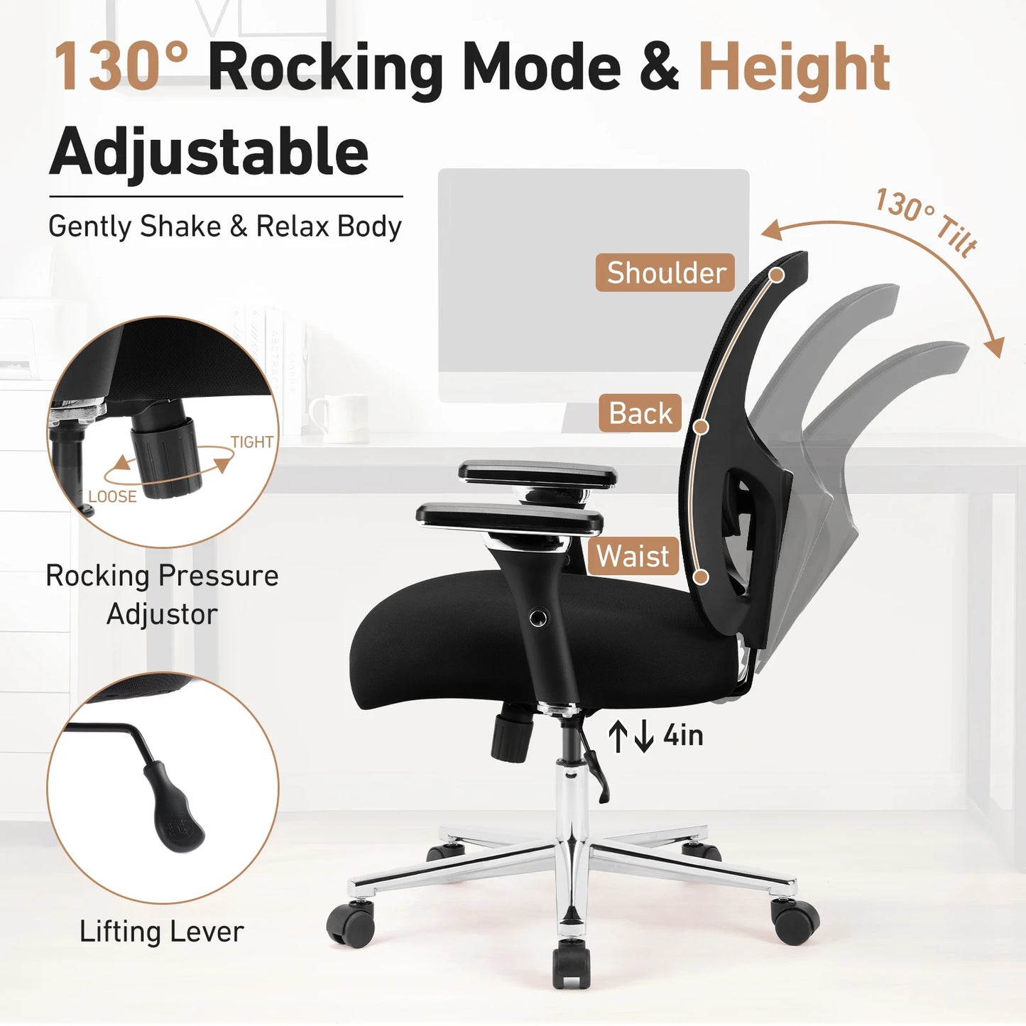 JHK Ergonomic Mesh Backrest Lumbar Support Office Chair Adjustable Height  3D Armrest Comfortable Sponge Cushion Gaming Chairs