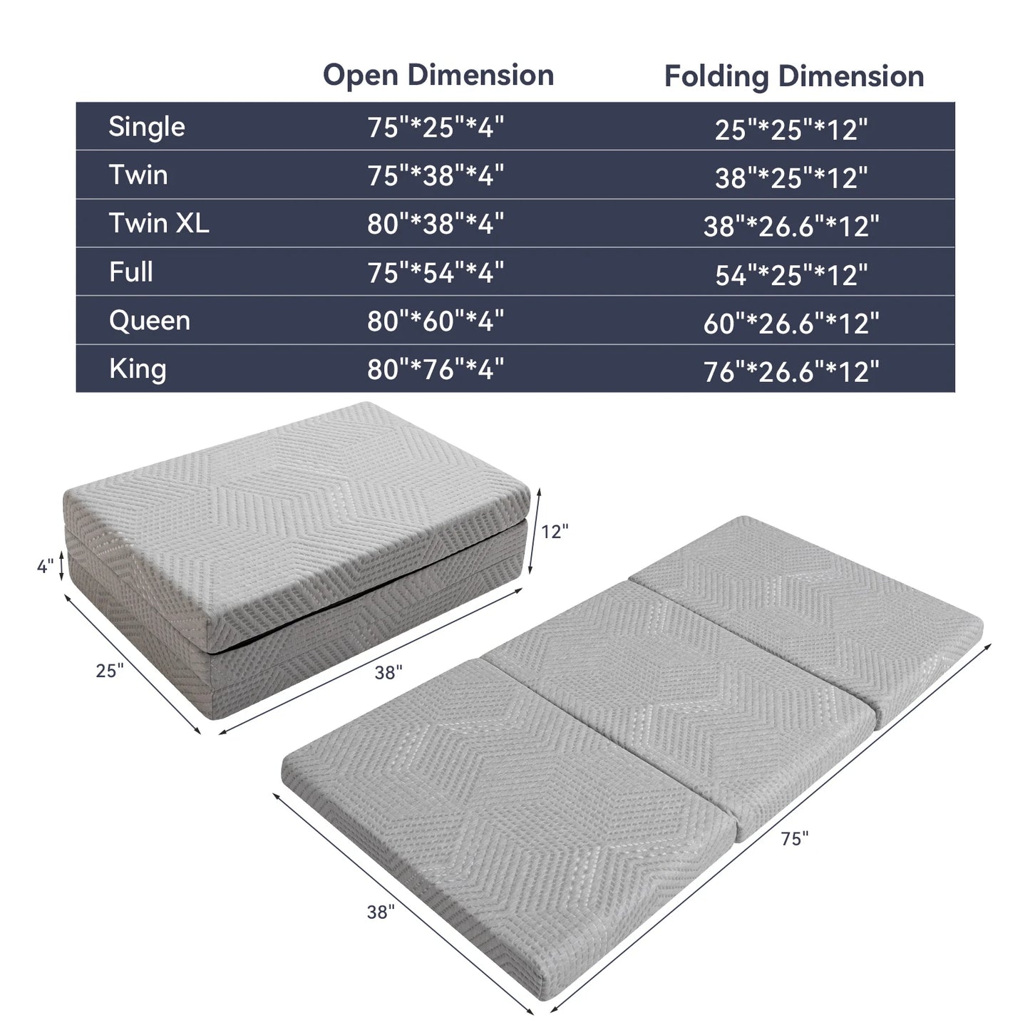 Hcore Folding Mattress, Foldable Memory Foam Mattress with Bag, Portable Mattress Topper for Floor, Camping, Guest