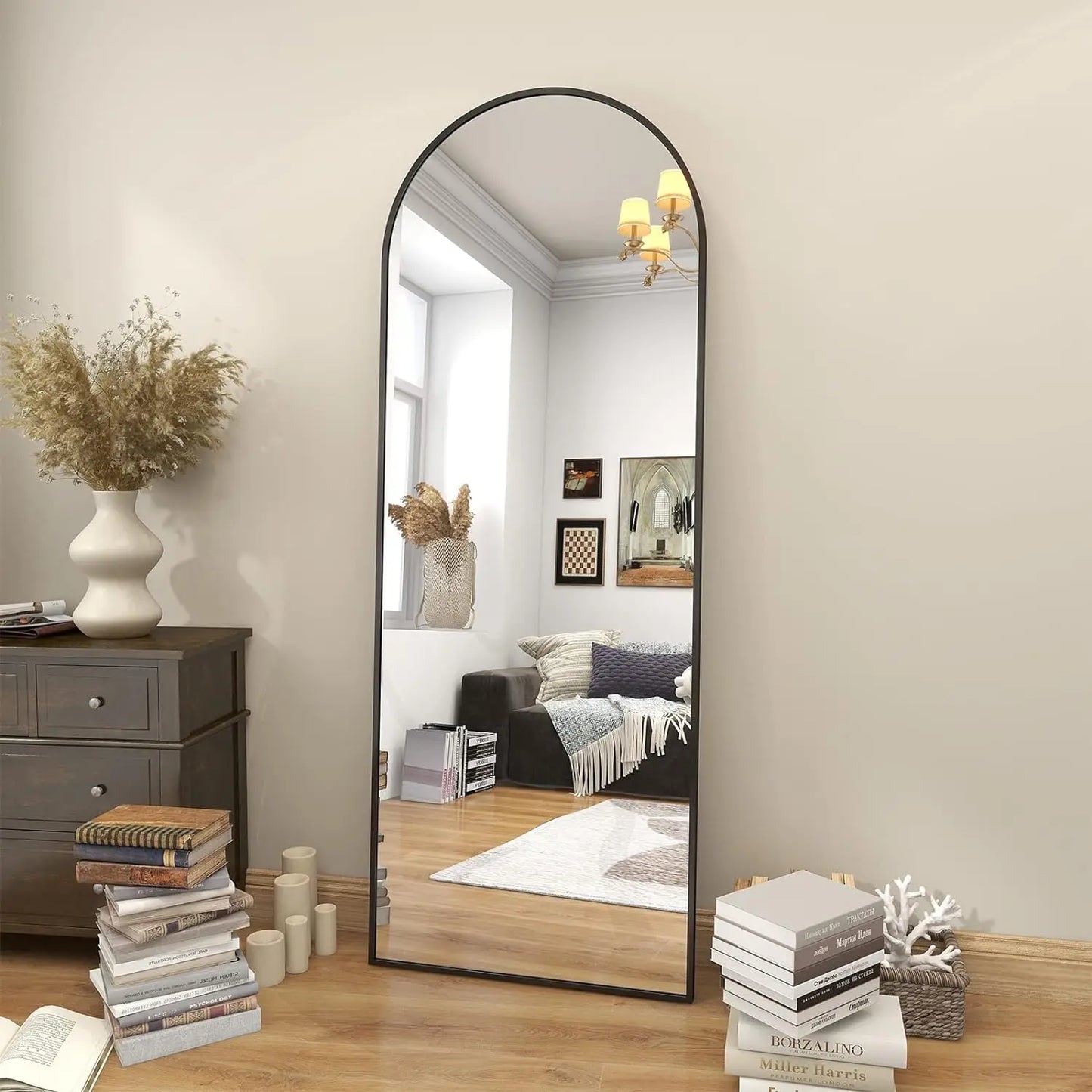 64"x21" Arch Floor Mirror, Full Length Mirror Wall Mirror Hanging or Leaning Arched-Top Full Body Mirror with Stand for Bedroom