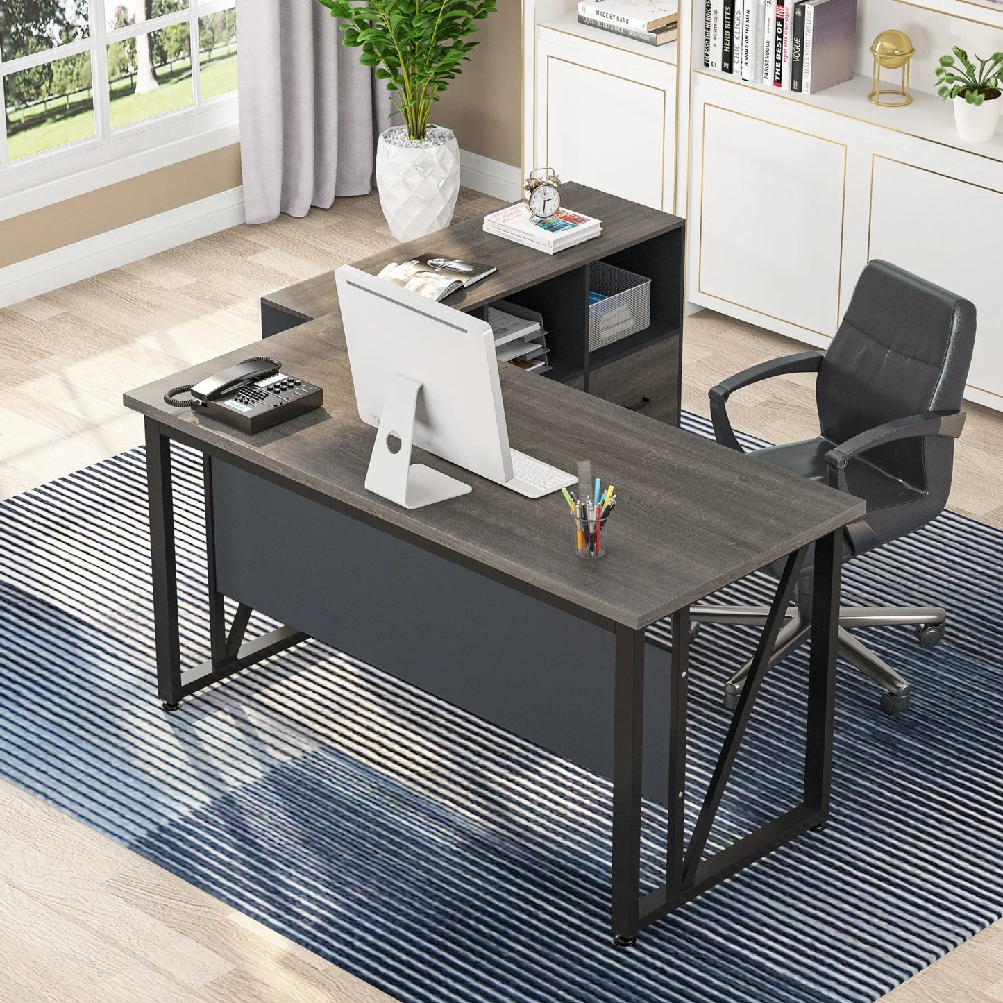 Tribesigns 55 inches Executive Desk and 43" lateral File Cabinet, L-Shaped Computer Desk Home Office Furniture