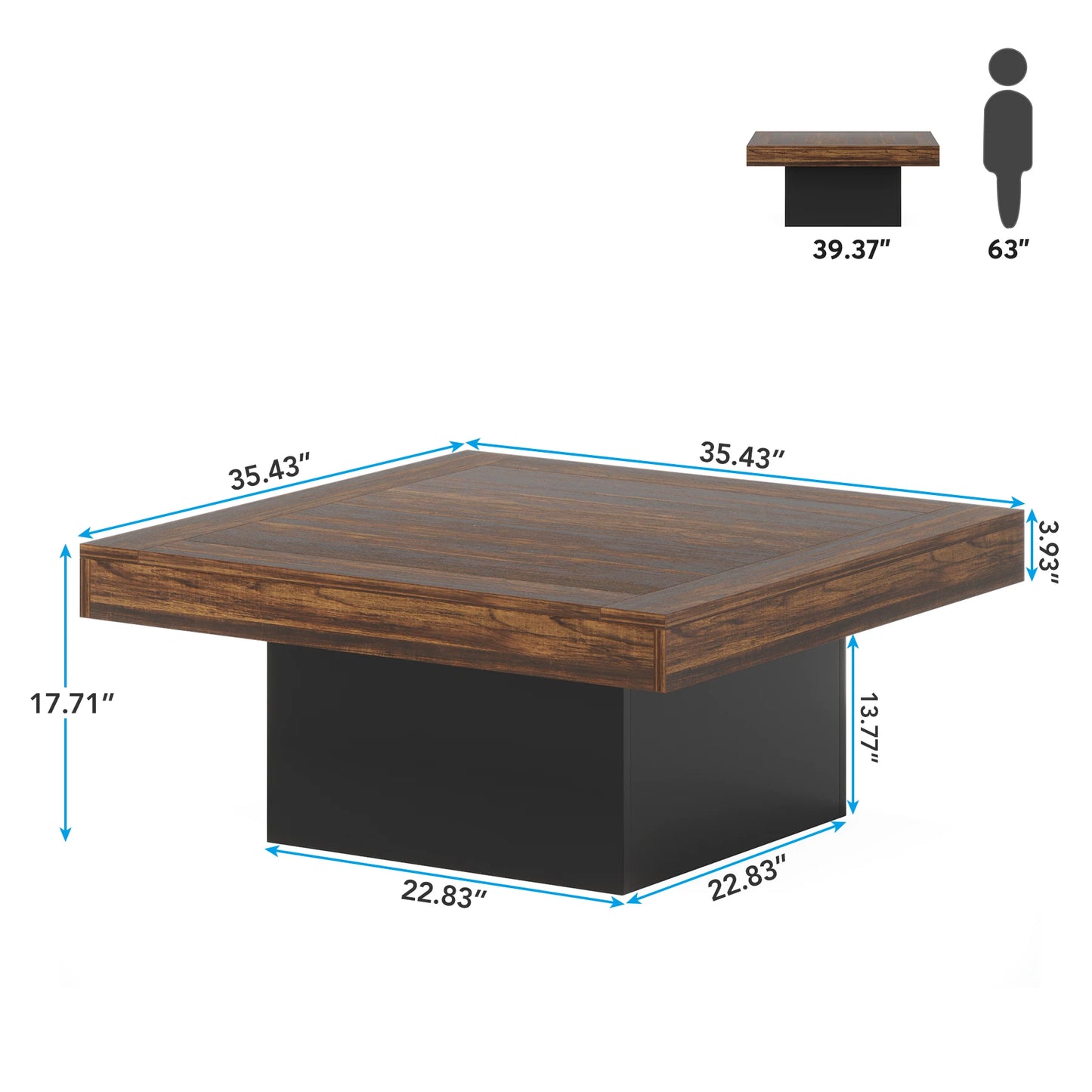 Tribesigns Coffee Table Square LED Coffee Table Engineered Wood Low Coffee Table for Living Room Rustic Brown & Black