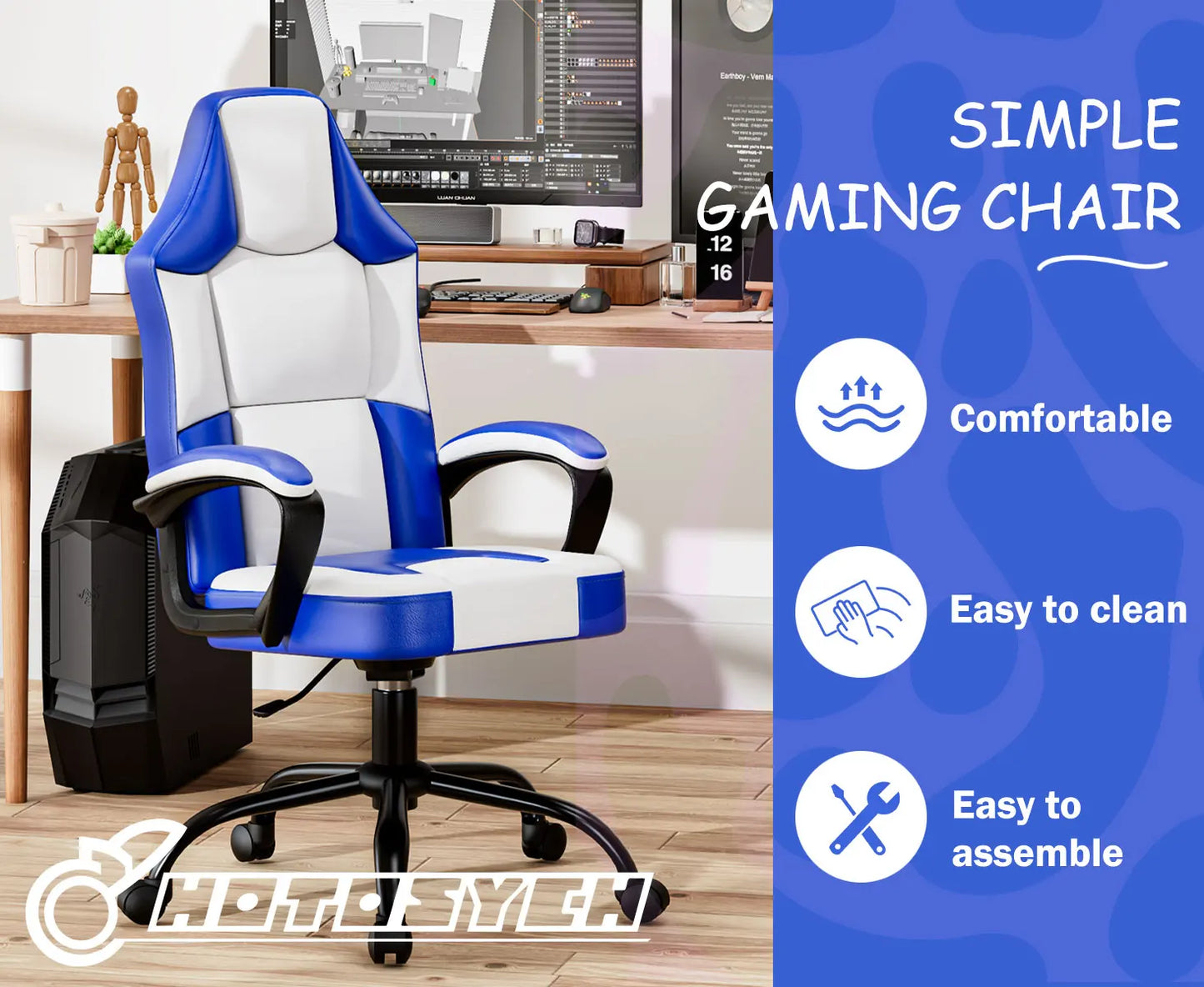 Gaming Chair, Video Game Chairs Breathable PU Leather, Comfortable Swivel Seat Height Adjustable Computer Chair