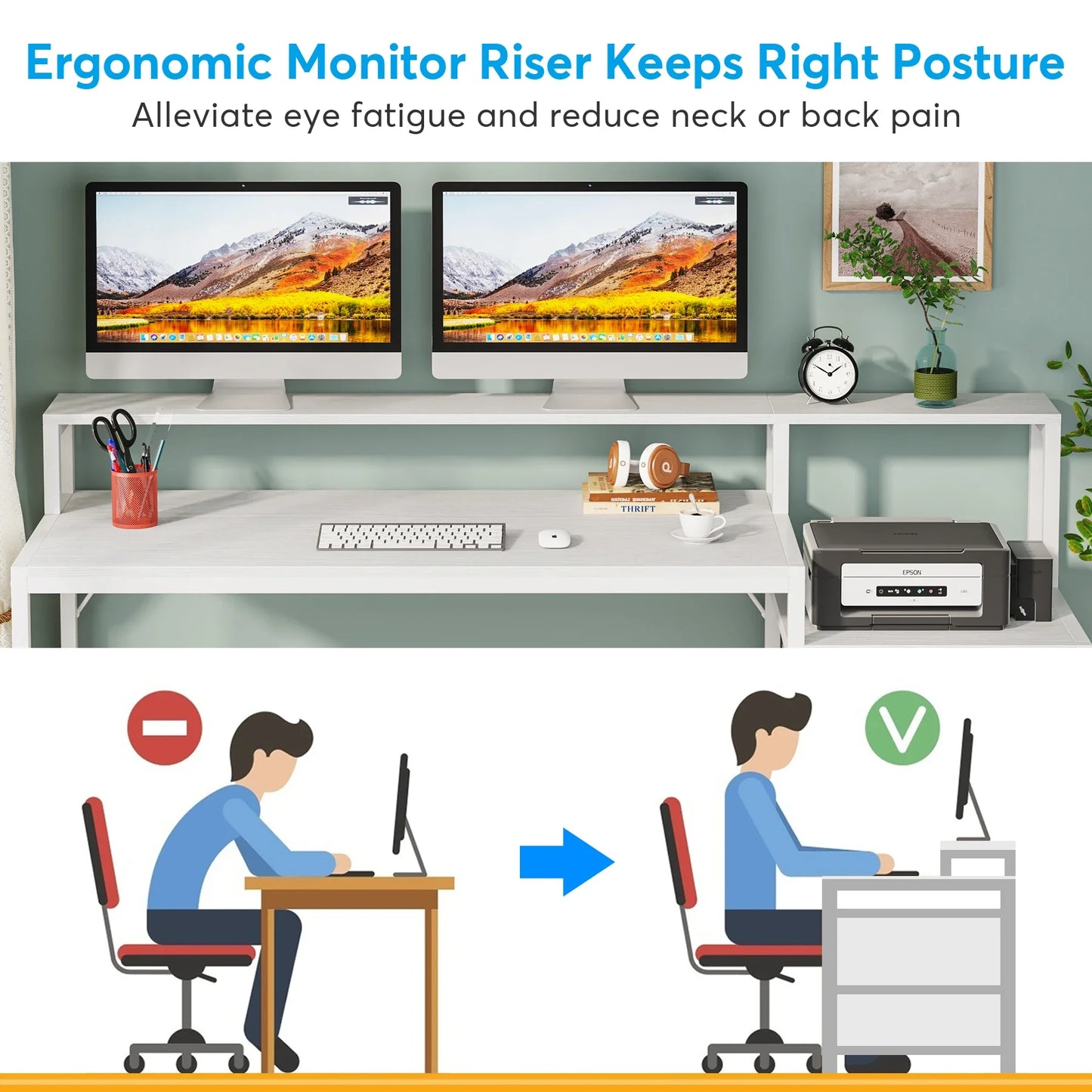 Tribesigns 63 Inch Computer Desk with File Drawer Cabinet, Ergonomic Office Desk with Monitor Stand, Industrial Computer Table