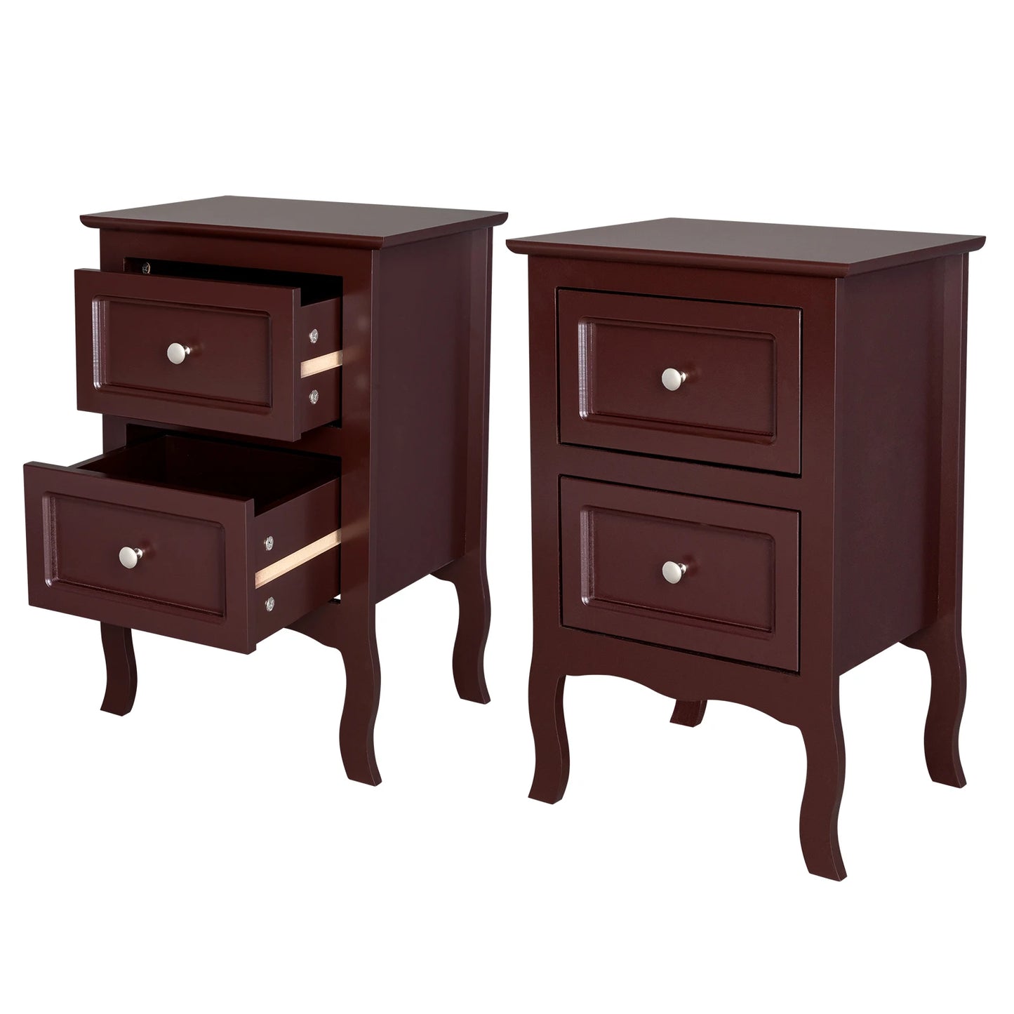 2pcs Country Style Nightstand 2-Tier Night Tables Large Size Bedside Table End Table White/Grey/Brown[US-W]