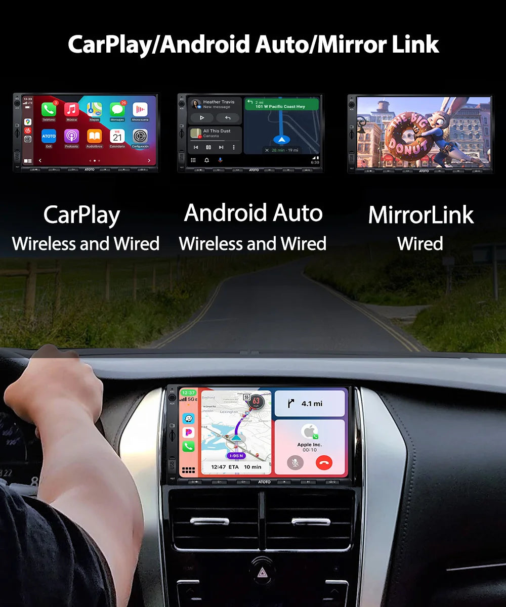 ATOTO 7 Inch Car Touch Screen 2din Car Radio Android Auto Wireless CarPlay Double DIN Linux USB Universal Car Stereo Bluetooth