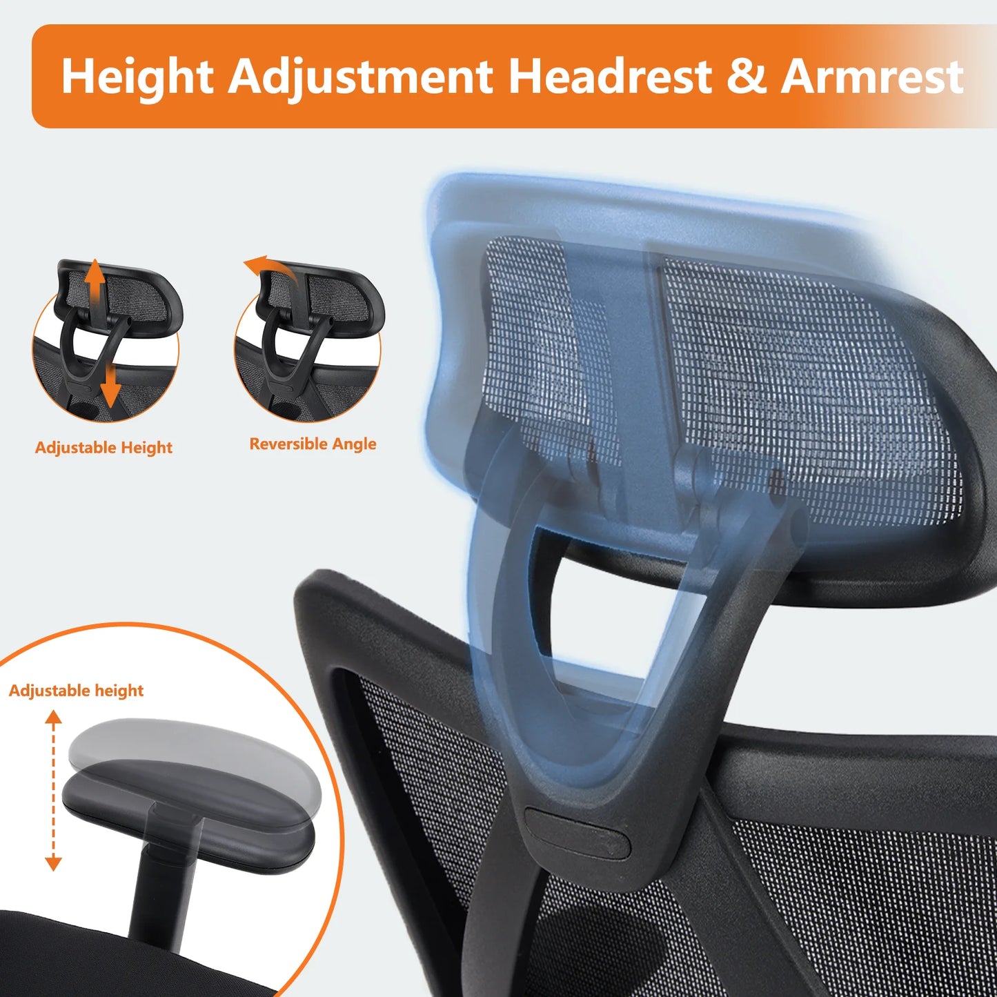 JHK Ergonomic Lumbar Support Mesh Backrest Office Chair Adjustable Height Headrest Breathable Back Rolling Swivel Gaming Chairs